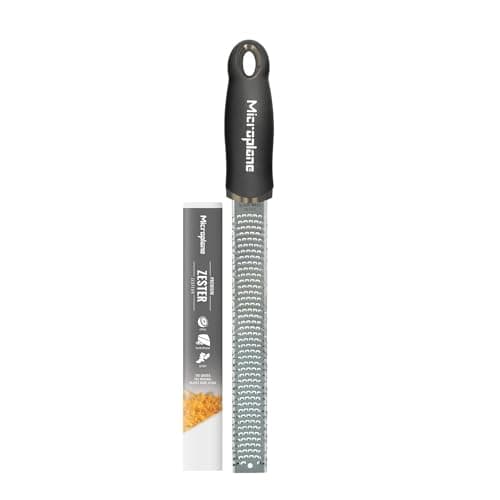 Image of Microplane Zester Grater in Black for Citrus Fruits, Hard Cheese, Ginger, Chocolate and Nutmeg with Fine Stainless Steel Blade - Made in USA