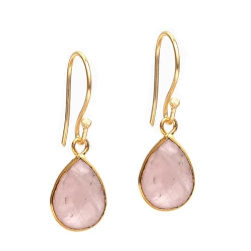 Image of Gempires Teardrop Gemstone Earrings for Women | Pear Shape Faceted Crystal Dangle Drop Earrings | Gold Plated Hypoallergenic Jewellery (Multiple Gemstone Options) (Rose Quartz)
