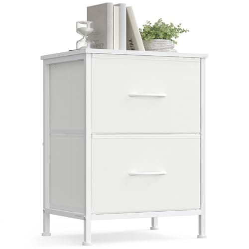 Image of SONGMICS Bedside Table, Bedside Cabinet with 2 Fabric Drawers, Nightstand Side Table for Bedroom, Living Room, Steel, MDF, Cloud White and Snow White LGS312WH01