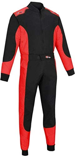 Image of PM Sports Adult Kart Racing Suit Race Rally One Piece Polycotton Karting Suit (Black & Red, XS)