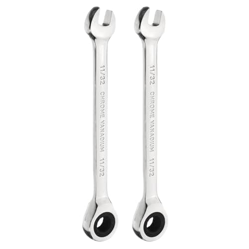 Image of sourcing map 2pcs Ratcheting Wrench 11/32 Inch Box and Open End 45# Carbon Steel Chromium Plated 12-Point 72-Teeth Combination Wrench for Home Auto Repair Machine Maintenance
