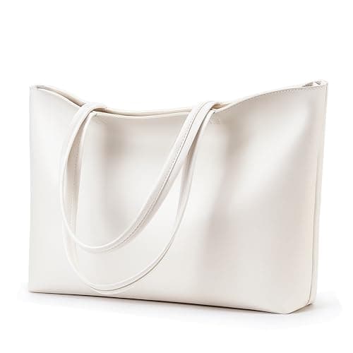 Image of KALIDI Tote Bag Handbags for Women Large shoulder bag with Zipper Waterproof PU Women's Totes Ladies Bag for Work School Travel Daily Use(White)
