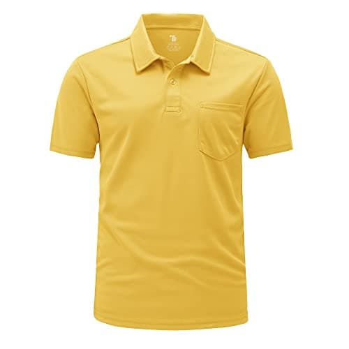 Image of Rdruko Mens Polo Shirts with Pocket Short Sleeve Stretch Fit Summer Breathable Quick Dry Casual Smart Golf Work Hiking Tops Yellow L