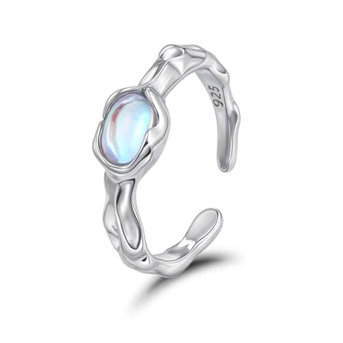 Image of Weviway Sterling Silver Moonstone Ring, Adjustable Size, Oval Design, Party and Daily Wear Jewellery