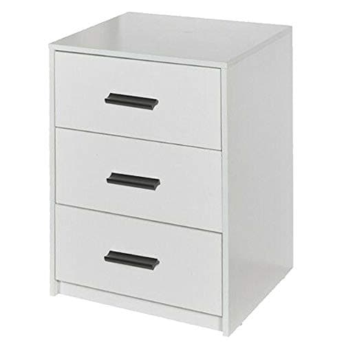 Image of URBNLIVING 3 Drawer Wooden Bedroom Bedside Cabinet (White Carcass + White Drawers)