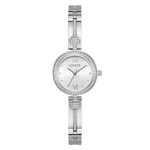 Image of GUESS Women's 27mm Watch, Silver Tone/Silver Tone/White, One Size, Classic