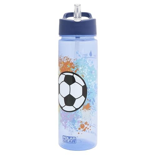 Image of Polar Gear Football 600ml Kids Water Bottles with Straw Back to School Supplies Girls Boys Water Bottle - Water Bottle for Kids, Blue