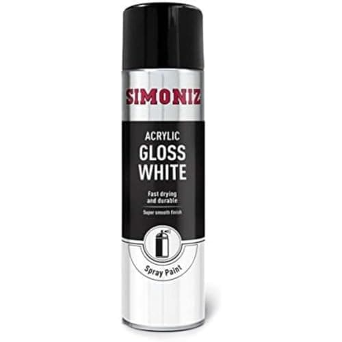 Image of Simoniz SIMP18D Gloss White Spray Paint for Wood Metal Plastic Ceramic, Gloss White, 500ml