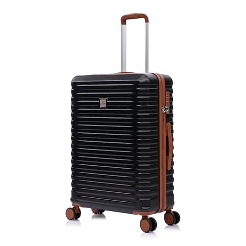 Image of Rocklands Medium Suitcase Hard Shell Lightweight 4 Dual Spinner Wheels Trolley Luggage Suitcase Hold Check in Luggage TSA Combination Lock (Black, Medium 24")