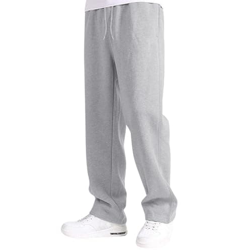 Image of Joggers Boys Baggy Jogging Tracksuit Bottoms Straight Leg Open Hem Joggers Uncuffed Elastic Waist Drawstring Sweatpants Kids Sports Casual School Winter Fleece Trousers Grey 10-12 Years