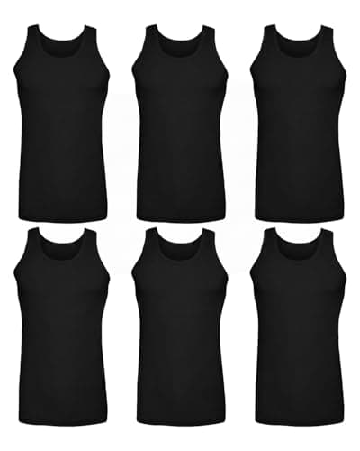 Image of Undercover 6 Pack Mens 100% Cotton Jersey Vests Black Small