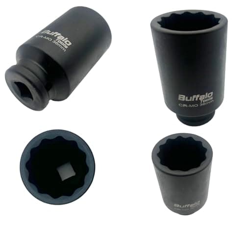 Image of Buffalo Tools 36mm 1/2 inch Deep Impact Socket, Hub Nut, Flywheel 12 Point Bi-Hex Chrome-Molybdenum (Cr-Mo) Steel