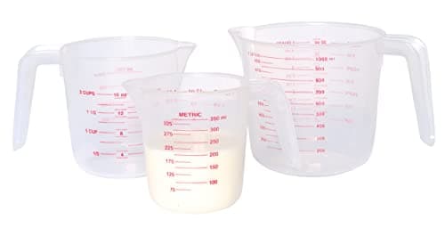Image of KitchenCraft Universal Measuring Jug Set, Plastic and Lightweight for wet and dry ingredients, Imperial and Metric Units, Powdered Mixes and Liquids, Set of 3