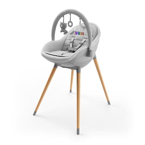 Image of Kinderkraft FINI UP, 2-in-1 High Chair, Booster Seat, Adjustable Tray and Footrest, for Children from 6 Months to 5 Years, Grey