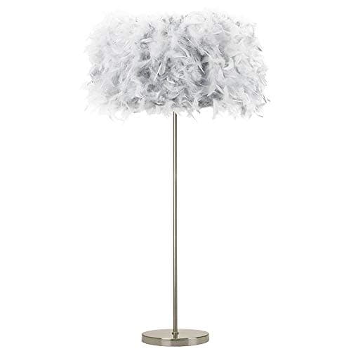 Image of Happy Homewares Modern and Chic Real Grey Feather Standard Floor Lamp with Satin Nickel Base and Foot Switch - Perfect for Childrens Bedroom - 60w Maximum SES Bulb