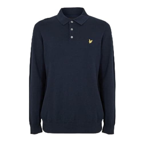Image of Lyle & Scott Mid Knits Cotton Merino Long Sleeve Knitted Polo Z271 Dark Navy, L