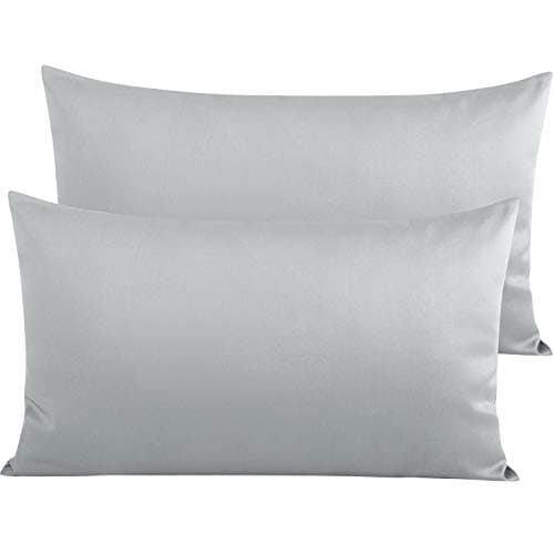Image of NTBAY 2 Pack 500 Thread Count Egyptian Cotton Pillowcases, Super Soft Cozy and Breathable Envelope Closure King Pillow Cases, 50x90 cm, Light Grey