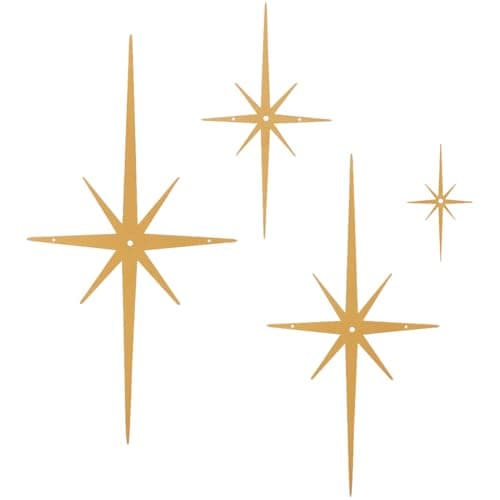 Image of CREATCABIN 4Pcs Metal Star Burst Wall Decor Mid Century Star Decor Gold 8 Pointed Atomic Stars Celestial Wall Art Sculpture Hanging Ornament Modern Home Accents for Bedroom Office Room Decoration
