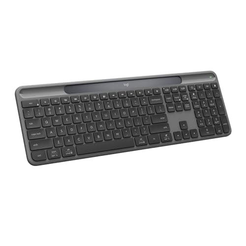 Image of Logitech Signature Slim Solar+ wireless keyboard, solar and artificial light powered, durable battery that lasts up to 10 years, customisable keys, Bluetooth, QWERTY UK English Layout - Graphite