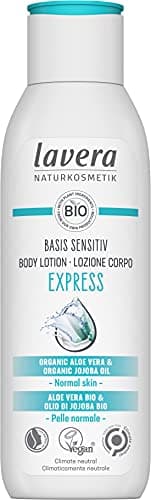 Image of lavera basis sensitiv Body Lotion Express - aloe vera and jojoba oil - deep moisture and long-lasting care - 24h hydration - natural cosmetics - vegan - organic (1 x 250ml)