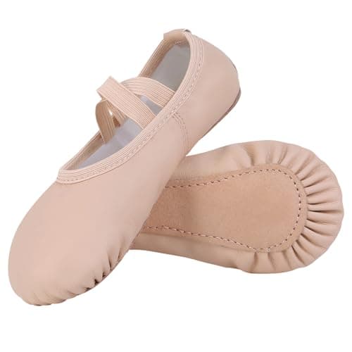 Image of Acfoda Ballet Shoes for Girls PU Leather Full Sole Dance Flats with Elastic Straps Ballerina Slippers Gymnastics Yoga Women Adults Beige 5.5 UK