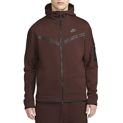 Image of Nike Men's Sportswear Black/Black Tech Fleece Full-Zip Hoodie (CU4489 010), Earth/Black, XL