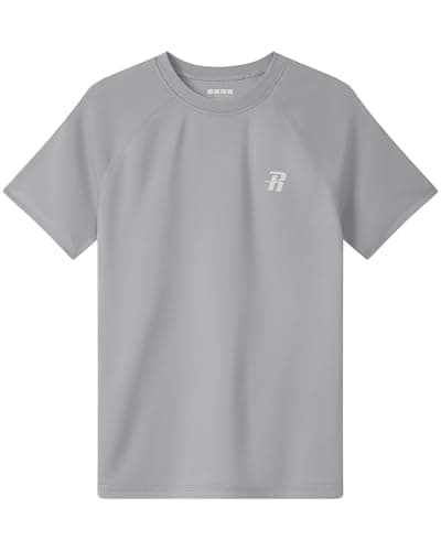 Image of Runhit Rash Vest Kids Short Sleeve, UPF 50+ Sun Protection Boys UV Swim Top, Quick Dry Rash Guard T Shirt for Beach Running Fishing Surfing Outdoor Sport, Light Grey Age 13-14 Years