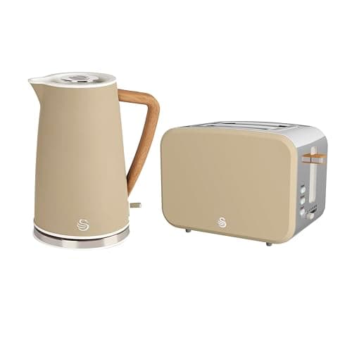 Image of Swan Nordic Kitchen Set 1.7L Rapid Boil Kettle, 900W 2 Slice Toaster Oatmeal SK14610OAT / ST14610OAT
