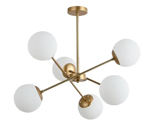 Image of TEKLED Gold Sputnik Metal Opal Globe Glass Modern Ceiling Light E27 Fittings - 6 Lamp