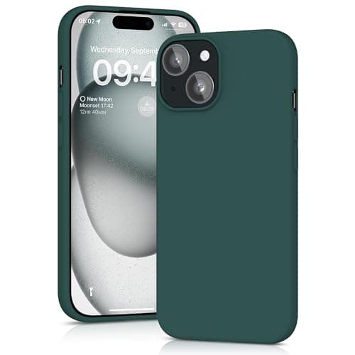 Image of YATWIN Silicone Case for iPhone 15, Soft-Touch, Shockproof, DustProof, Antiskid Full Body Armour Phone Cover for Apple iPhone 15 - Dark Green