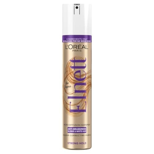 Image of L'Oréal Paris Elnett Hair Spray, Anti-Brassiness With Up to 72H Hold, Neutralise Unwanted Yellow Tones, Frizz Protection, For Blonde & White Hair, 200ml