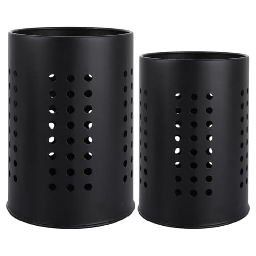 Image of ASelected 2 Pcs Kitchen Stainless Steel Cooking Utensil Holder, Black Metal Cutlery Holder Cooking Organiser for Spatulas Spoon and Tongs Tableware Storage (10 x 16.5cm and 12 x 18cm)