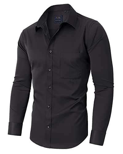 Image of siliteelon Black Shirts Men Long Sleeve Smart Casual Dress Formal Shirt Non Iron Stretch Work Office Party Concerts Funeral Button Down Shirt with Pocket 4XL