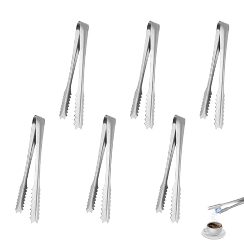 Image of 6 PCS Ice Tongs, Mini Tongs, Small Tongs, Sugar Tongs, for Home Bar Wedding Birthday Party Coffee Kitchen Bar & Restaurants(Silver)