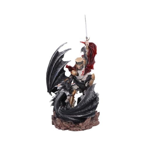 Image of Nemesis Now Legend's Fall - Resin Figurine, Templar Knight, Gold Armor, Black Dragon, 56 cm, Medieval Decor, Fantasy Gift Shops, Fans of Knights