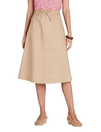 Image of Amber Ladies Cotton Pull On Skirt with Drawcord Waist and Pockets — 100% Cotton Casual A-Line Skirt (Sizes 10–22) Stone 16