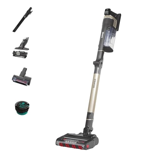 Image of Shark Stratos Cordless Stick Vacuum Cleaner Pet Pro with Anti Hair Wrap Plus, Clean Sense IQ & Anti-Odour Technology, 60 Mins Run-Time, Removable Battery, 3 Attachments, Charcoal/Brass IZ400UKT