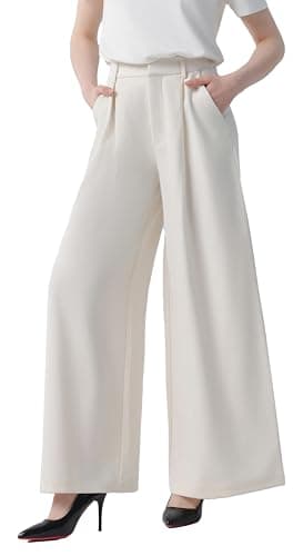 Image of Tronjori Women High Waist Casual Wide Leg Long Palazzo Pants Trousers Regular Size(XS,Beige Short)