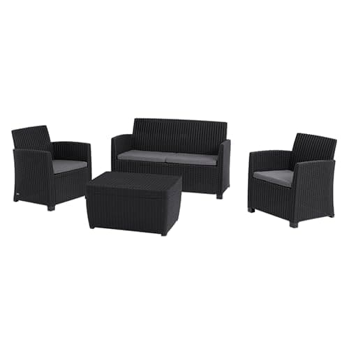 Image of Keter Mia 4 Seater Rattan-Style Outdoor Lounge Set with Storage Table - Graphite | Weatherproof Garden Furniture for Indoor/Outdoor Use