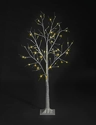 Image of GSD Christmas Pre-Lit Twig Tree - White Birch Outdoor and Indoor Decorative Festive Tree - LED Lights (120cm (4ft), Warm White (Twinkle Effect))
