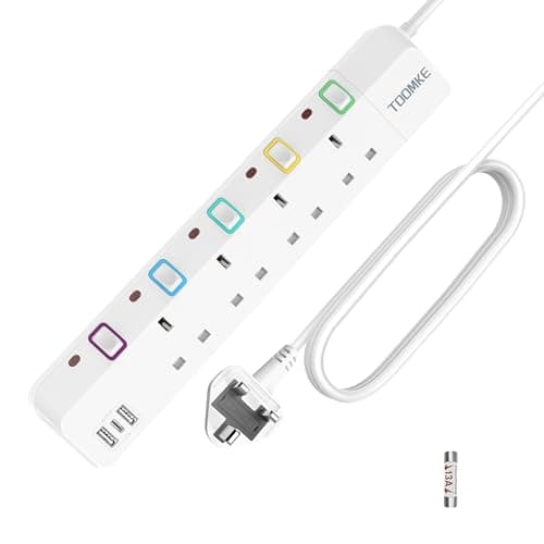 Image of 10M Extension Lead with Switches, 4 Way Extension Lead with 3 USB Ports (2 USB-A&1 USB C), Child Safety Protection Power Strip UK Plug Extension Socket 10 Meters Power Cord for Home Office