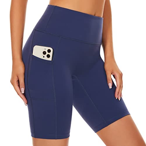 Image of SIMIYA Cycling Shorts Women High Waist Tummy Control Short Leggings with Pockets Soft Comfort Pants Stretch Tights for Running Gym Yoga(Navy Blue,L)