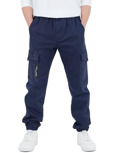 Image of CAMLAKEE Boys Trousers Cargo Pants Kids School Jogging Bottoms Casual Streewear with Elastic Cuffs NavyBlue UK:6-7 Years (manufacturers's Size: 130)