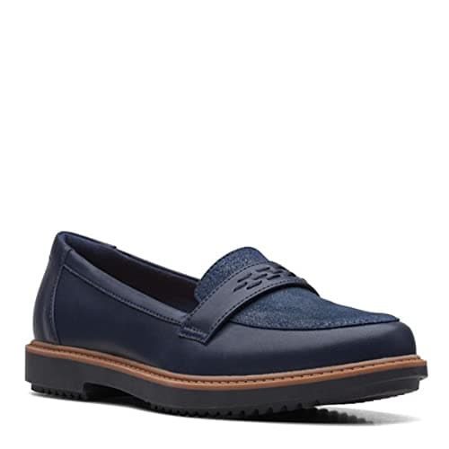 Image of Clarks Women's Raisie Jump Loafer, Navy Leather, 4 UK