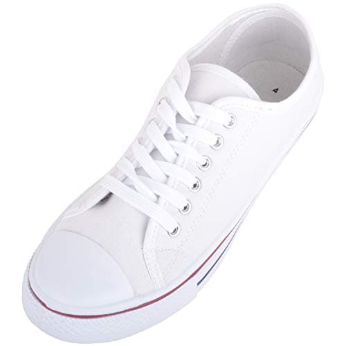 Image of Womens Canvas Lace Up Trainers Sneakers Plimsolls with Rubber Toe Cap (White, numeric_7)
