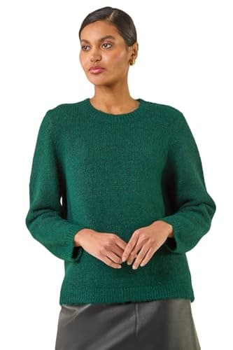 Image of Roman Originals Bow Back Metallic Knit Jumper for Women UK - Ladies Everyday Autumn Winter Crew Neckline Comfy Soft Evening Vacation Work Party Night Out - Forest - Size 12