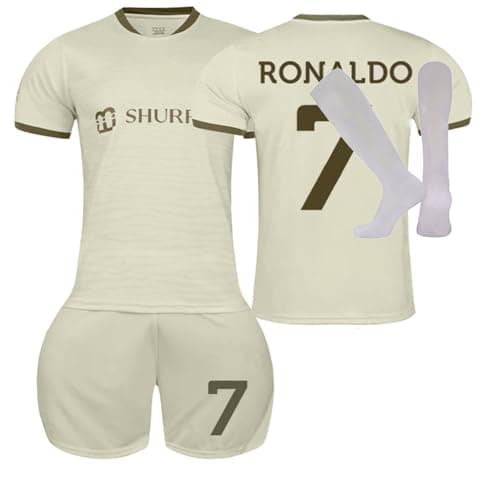 Image of Men's Soccer Jersey Outdoor Clothing, 2022/23 Soccer Jerseys Activewear Football Kits Football Training Shirts Shorts and Socks Al NASSR FC Away Jersey 2022/2023 Kids (No.7,Children 10-11 Years)
