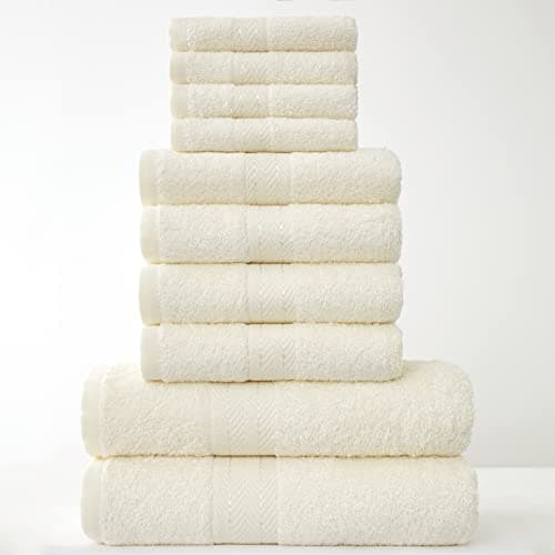 Image of GC GAVENO CAVAILIA Towels Family Bale Set - 10 Piece 100% Egyptian Cotton, 4x Face 4x Hand 2x Bath Towel, Premium Quality Highly Water Absorbent Bathroom Accessories, Machine Washable, Cream
