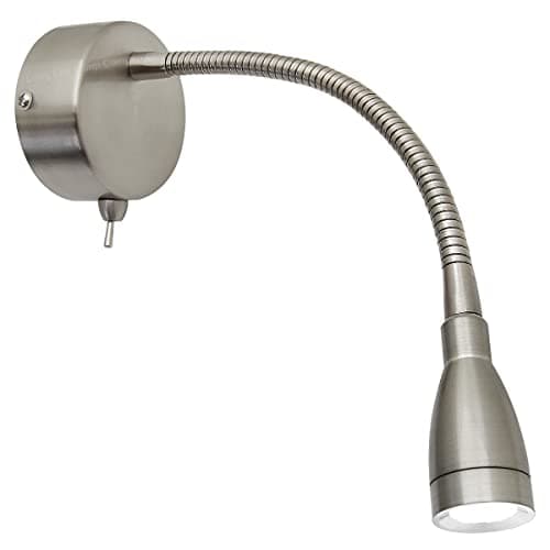 Image of Long Life Lamp Company LED Bedside Reading Light Wall Mounted Switched Flexible Arm Headboard Light Brushed Chrome 6000k H3035