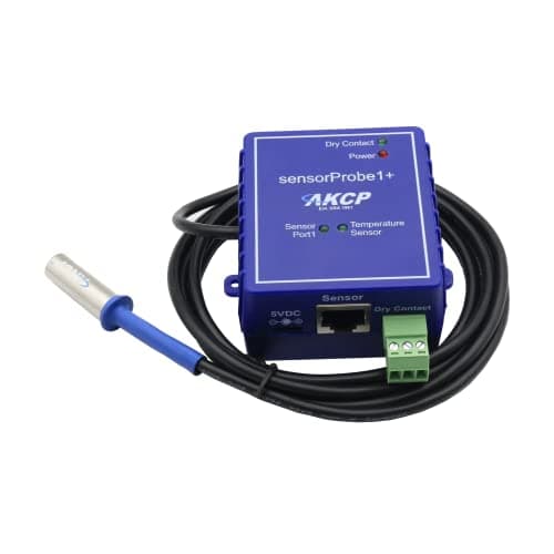 Image of AKCP SP1+ sensorProbe+ for Room Temperature Environment Monitoring device with Temperature Sensor, extra sensor port, dry contacts and 24/7 online email alerting